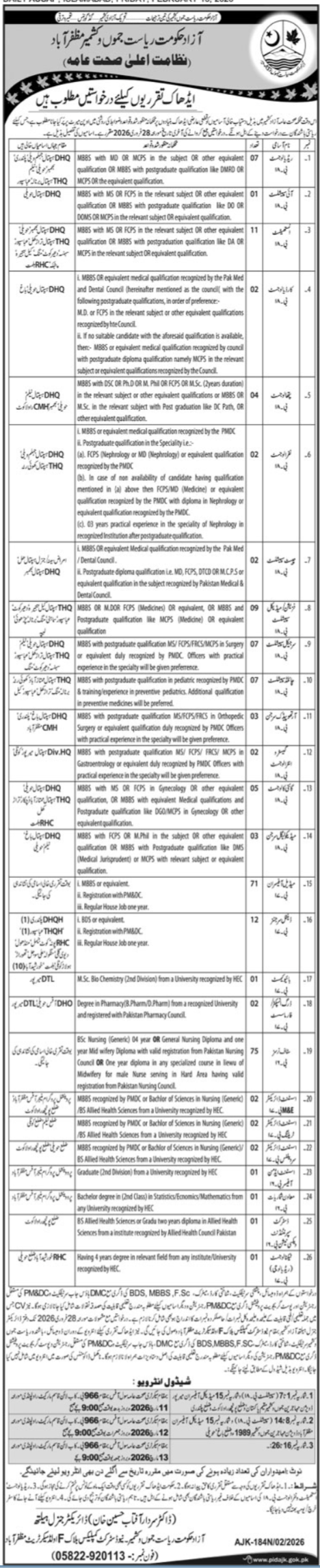 Public Health Department Muzaffarabad Jobs 2026 – Health Department Azad Jammu Kashmir Jobs 2026 — original advertisement