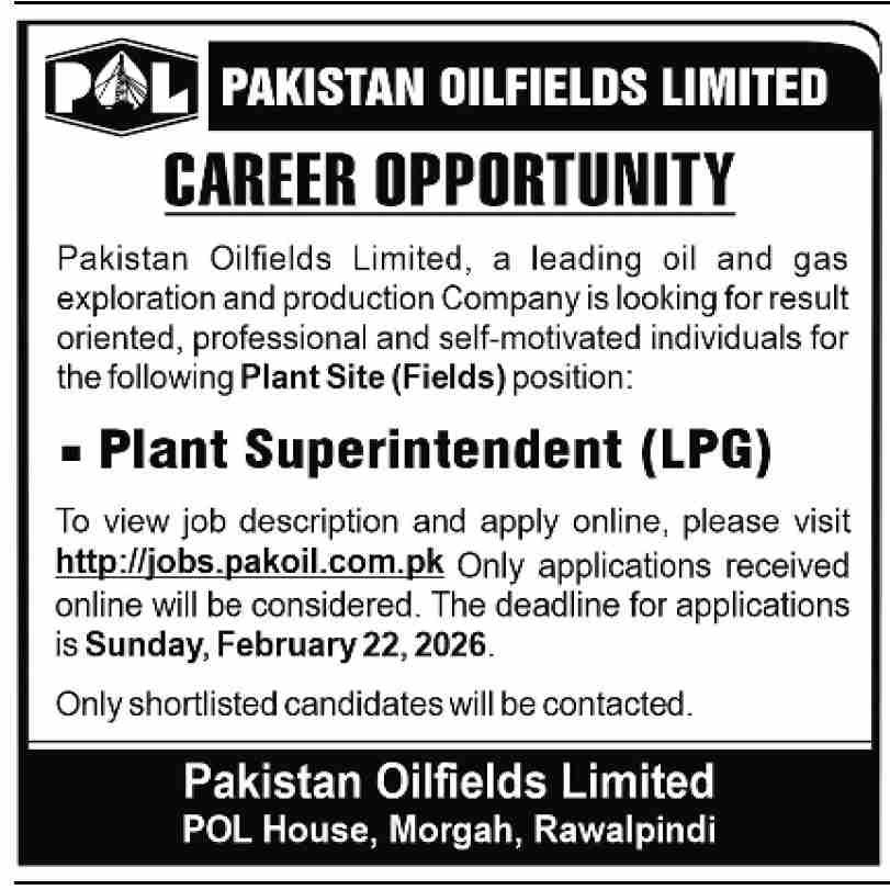 Pakistan Oilfields Limited POL Rawalpindi Jobs 2026 Jobs 2026 — original advertisement
