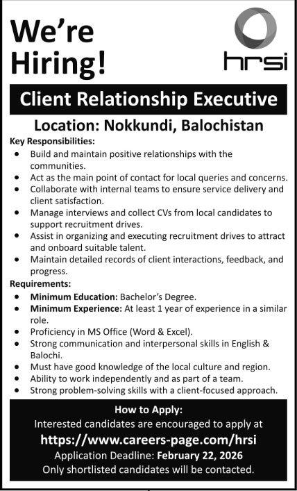 Human Resource Solution International HRSI Chaghi Jobs 2026 – HRSG People and Business karachi Jobs 2026 — original advertisement