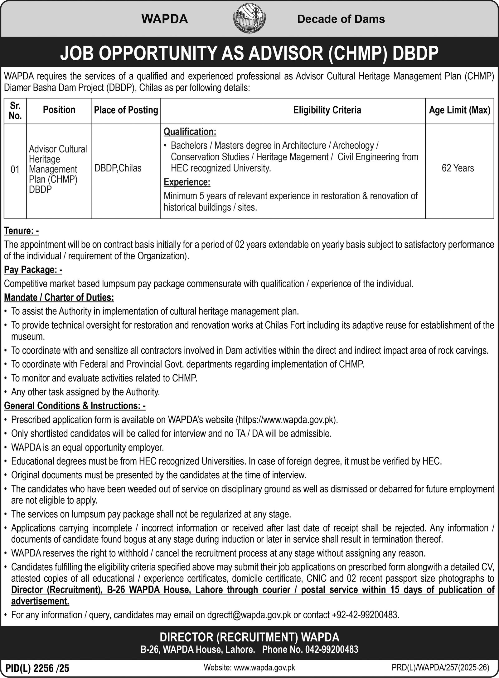 Water and Power Development Authority WAPDA Lahore Jobs 2026 Jobs 2026 — original advertisement