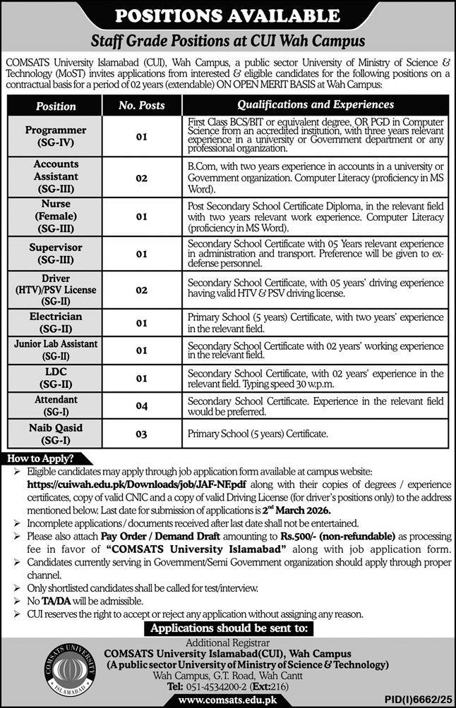 Comsats University Islamabad Jobs 2026 Jobs 2026 — original advertisement