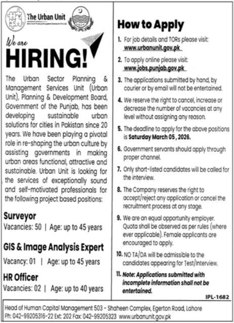 The Urban Unit Lahore Jobs 2026 – The Urban Unit Punjab Jobs 2026 — original advertisement