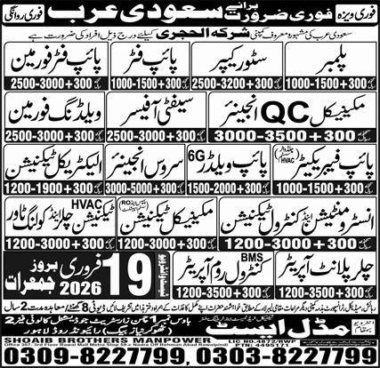 Plumber And Store Keeper Jobs in Saudia Arabia 2026 – Middle East Technical Trade Test & Training Center Jobs 2026 — original advertisement