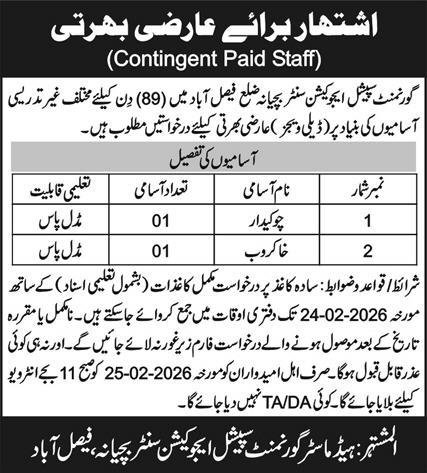 Government Special Education Center Faisalabad Jobs 2026 – Special Education Department Punjab Jobs 2026 — original advertisement