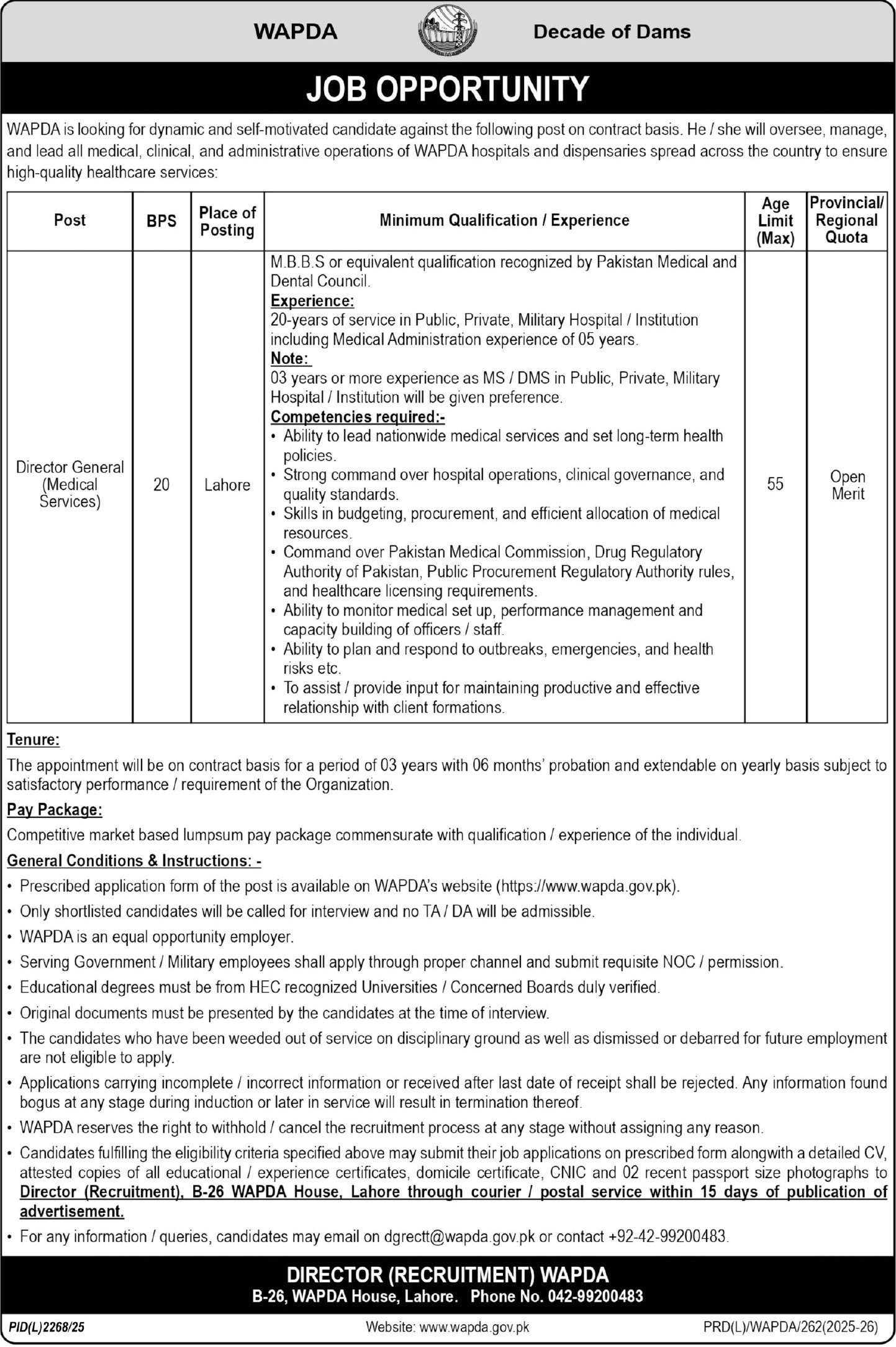 Water and Power Development Authority WAPDA Jobs Jobs 2026 — original advertisement