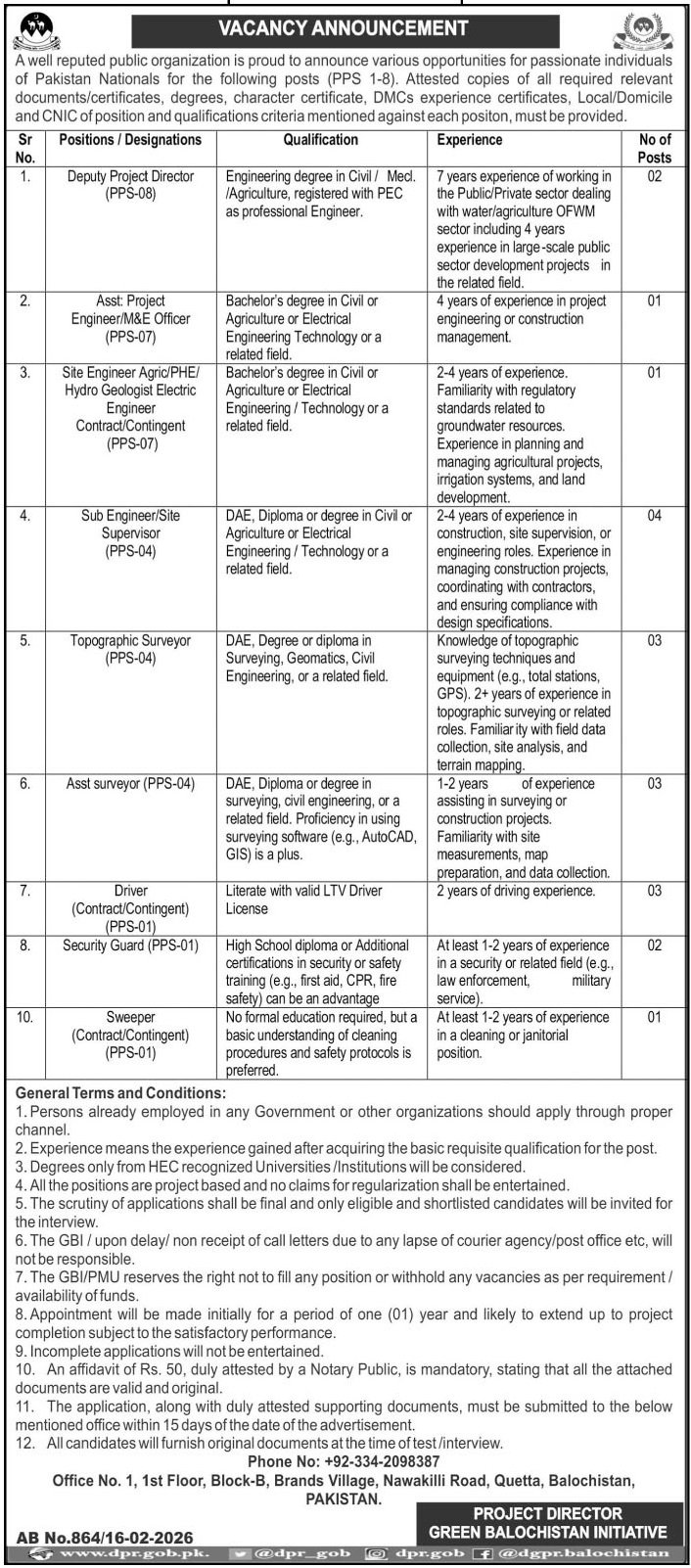 Public Sector Organization Quetta Jobs 2026 Jobs 2026 — original advertisement