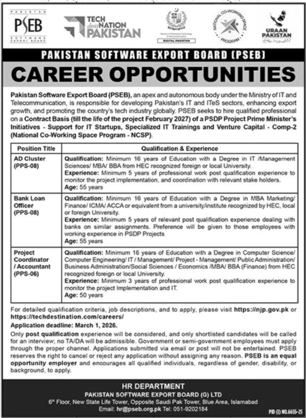 Pakistan Software Export Board PSEB Islamabad Jobs 2026 Jobs 2026 — original advertisement