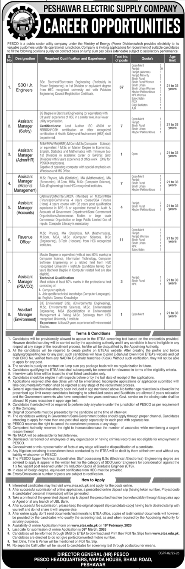 Peshawar Electric Supply Company PESCO Jobs 2026 – Peshawar Electric Supply Company - PESCO Jobs 2026 — original advertisement