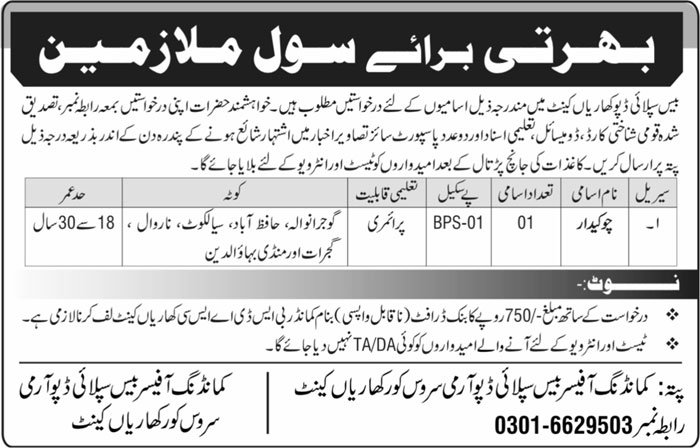 Base Supply Depot Kharian Cantt Job 2026 – Pakistan Army Jobs 2026 — original advertisement