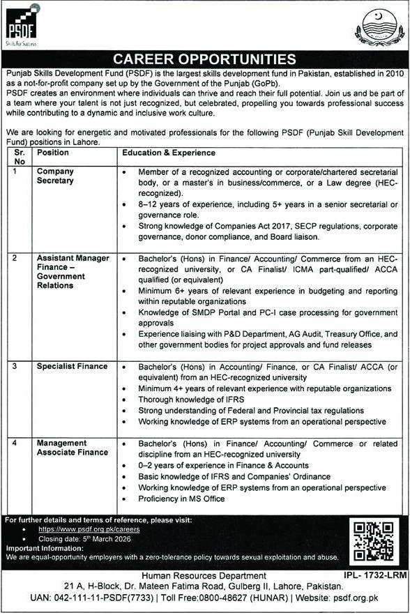 Punjab Skills Development Fund PSDF Lahore Jobs 2026 Jobs 2026 — original advertisement
