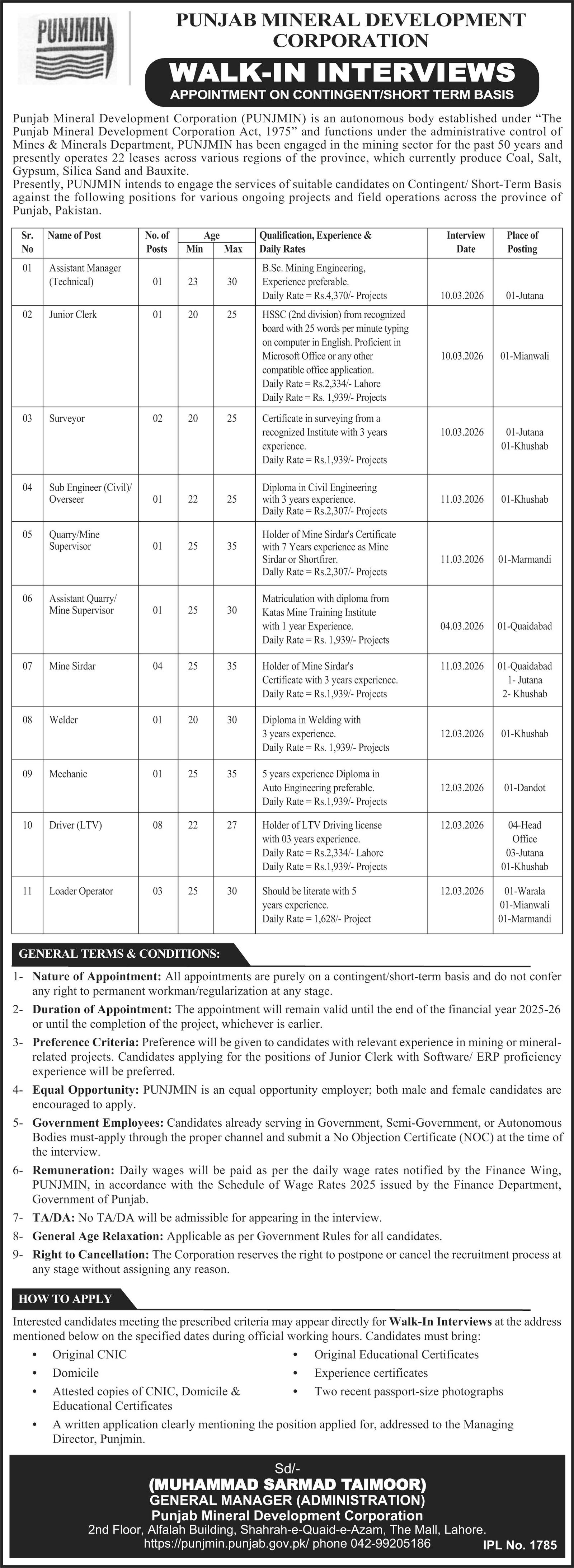 Punjab Mineral Development Corporation Lahore Jobs 2026 – Mines & Minerals Department Punjab Jobs 2026 — original advertisement