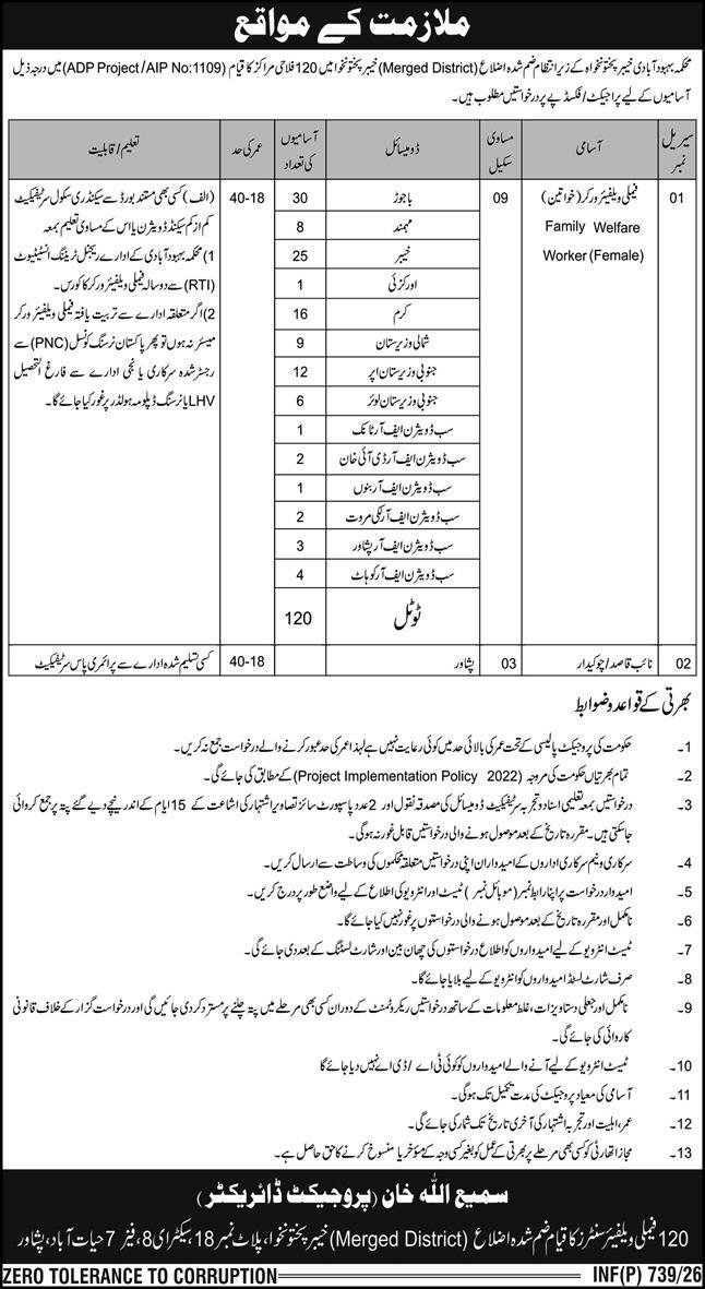 Population Welfare Department PWD Peshawar Jobs 2026 – Population Welfare Department KPK Jobs 2026 — original advertisement
