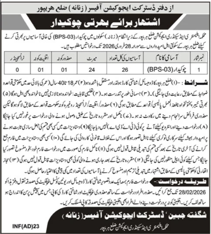Elementary And Secondary Education Department ESED Job 2026 – Elementary & Secondary Education Department KPK Jobs 2026 — original advertisement