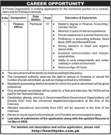 Health Organization Peshawar Job 2026 – Public Sector Organization Jobs 2026 — original advertisement