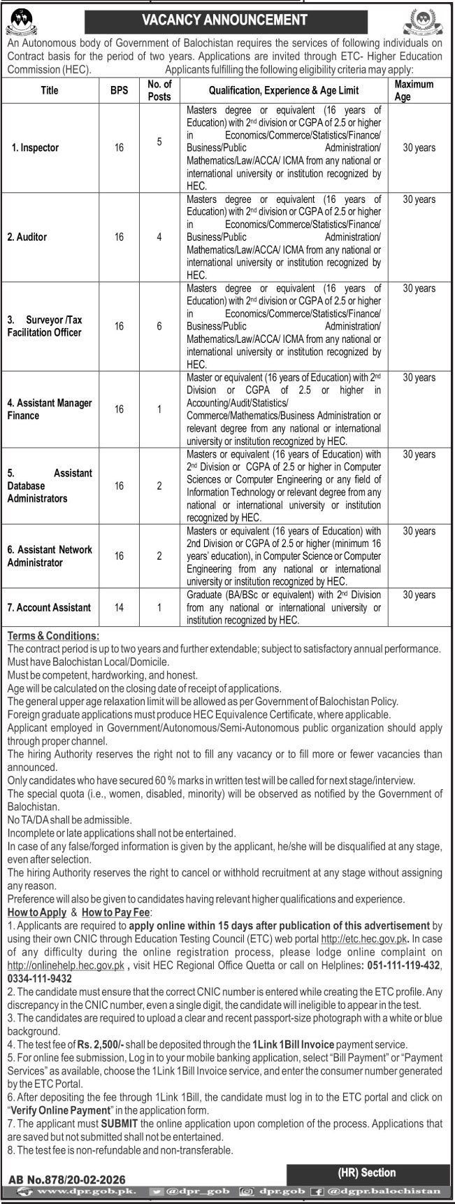 Higher Education Commission HEC Quetta Jobs 2026 – Higher Education Commission Islamabad Jobs 2026 — original advertisement