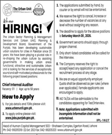 The Urban Unit Lahore Punjab Jobs 2026 – The Urban Unit Punjab Jobs 2026 — original advertisement