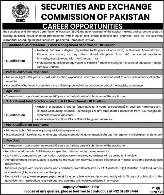 Security And Exchange Commission Islamabad Jobs 2026 – Securities & Exchange Commission of Pakistan Jobs 2026 — original advertisement