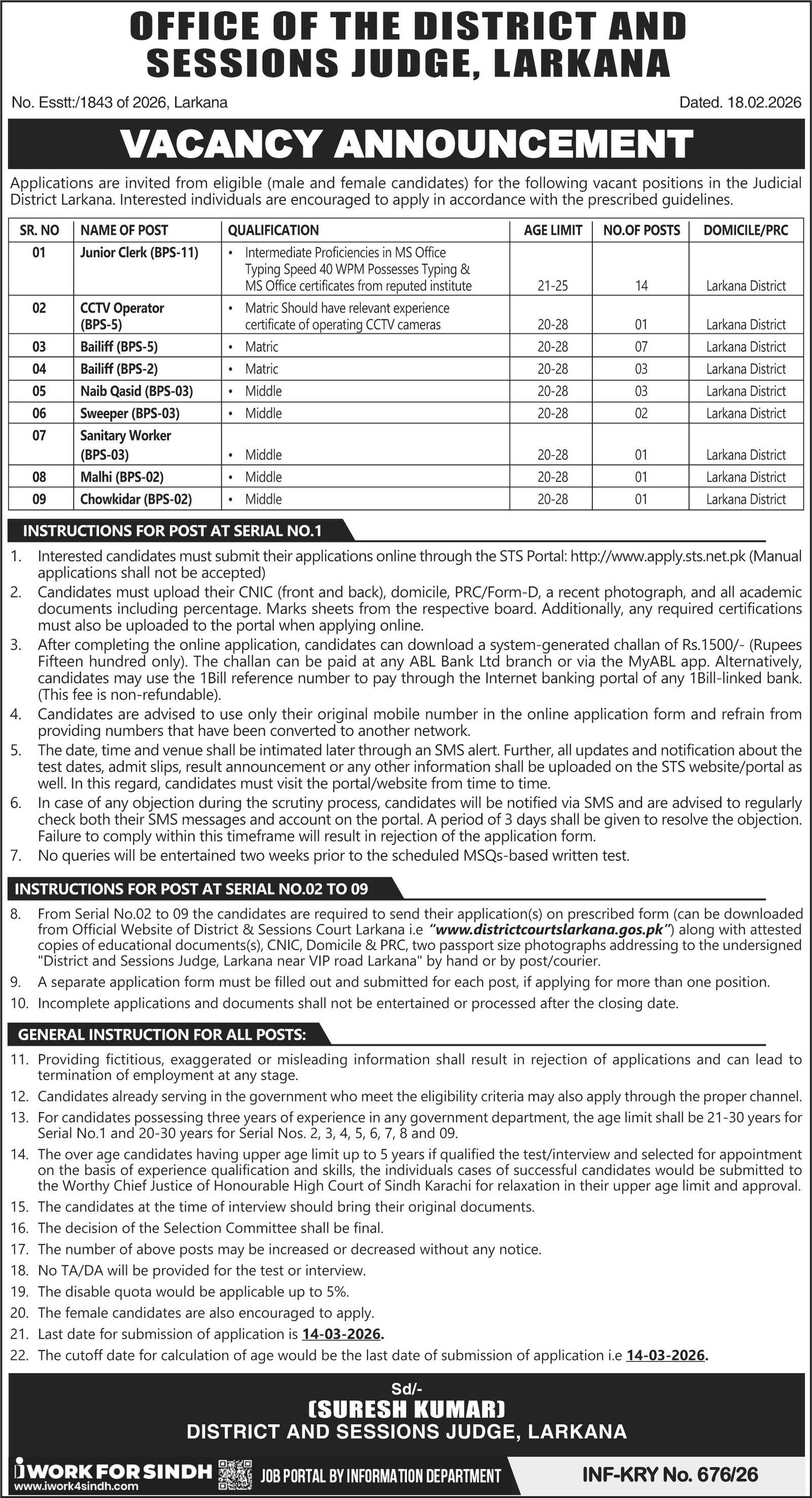 District And Session Judge Larkana Jobs 2026 – District & Session Judge Jobs 2026 — original advertisement