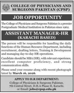 College of Physicians and Surgeons Karachi Jobs 2026 – College of Physicians and Surgeons Pakistan Jobs 2026 — original advertisement
