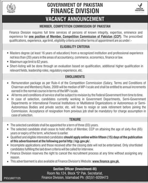 Finance Division Islamabad Jobs 2026 Jobs 2026 — original advertisement