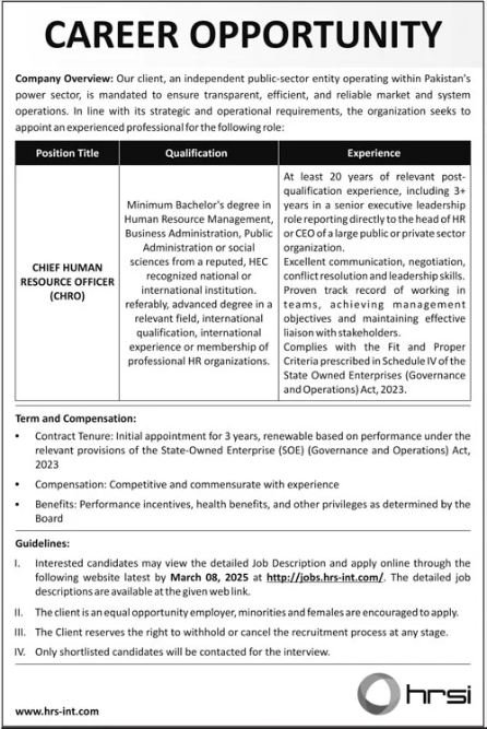 public-sector Hrsi Company Jobs 2026 – HRSG People and Business karachi Jobs 2026 — original advertisement