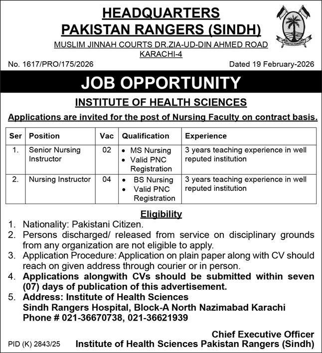 Pakistan Rangers Sindh Jobs 2026 – Sindh Rangers Jobs 2026 — original advertisement