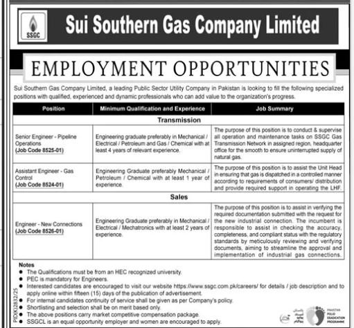 Sui Southern Gas Company Limited Jobs 2026 Jobs 2026 — original advertisement