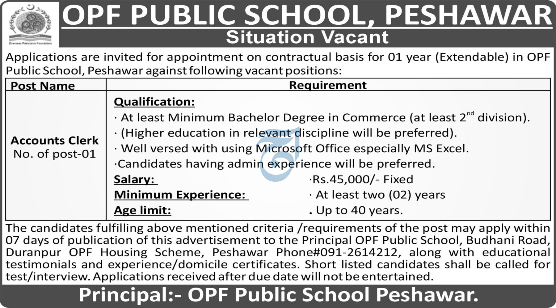 Opf Public School Peshawar Jobs 2026 Jobs 2026 — original advertisement