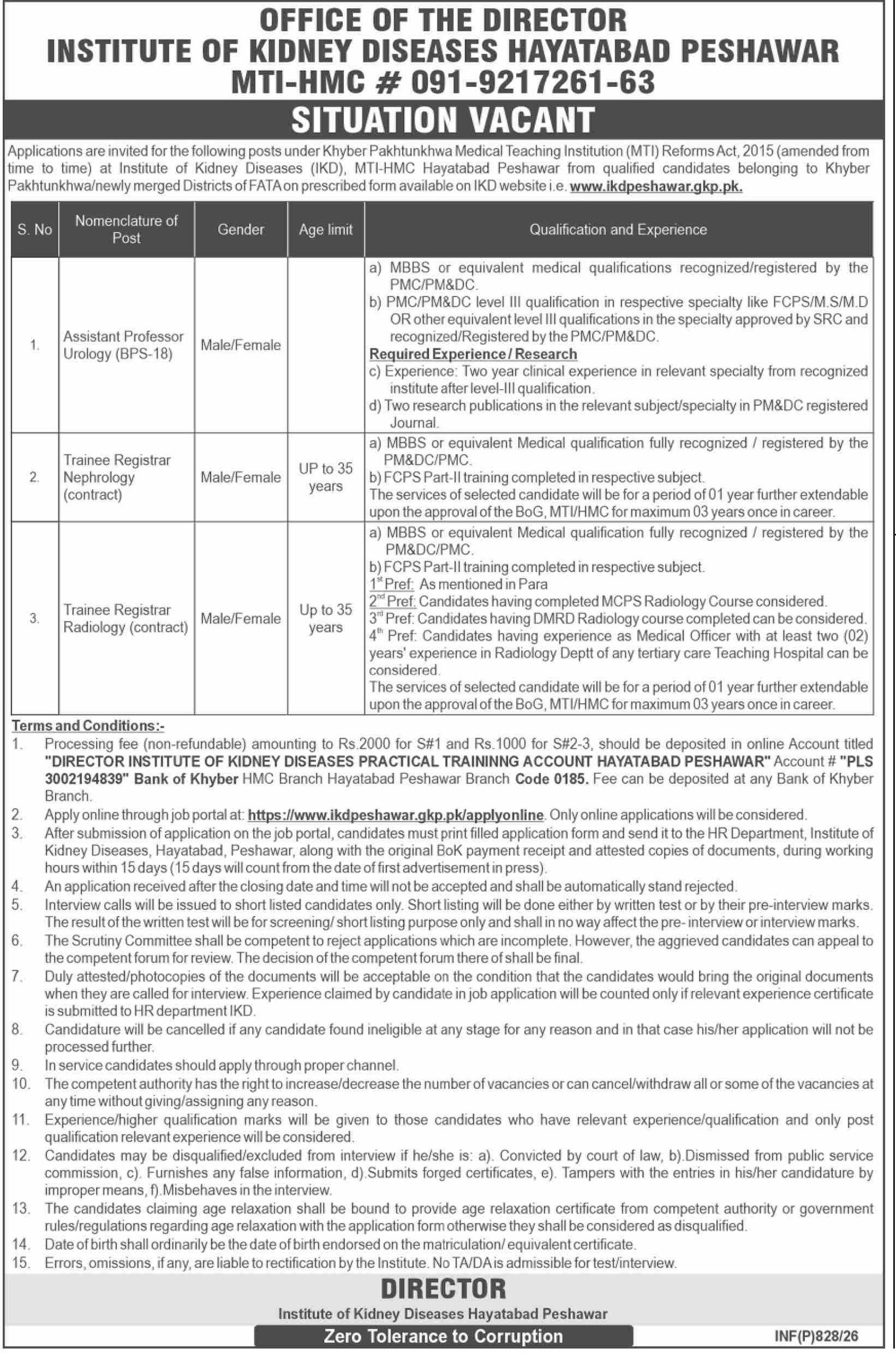 Institute of Kidney Diseases Peshawar Jobs 2026 Jobs 2026 — original advertisement
