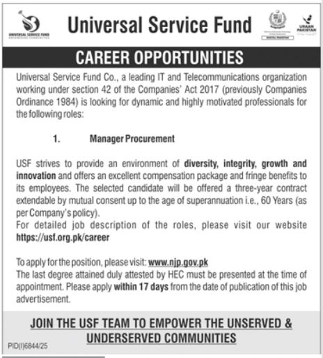 Universal Service Fund Islamabad Job 2026 Jobs 2026 — original advertisement