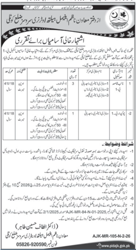 Livestock Department Kotli Jobs 2026 – Livestock & Dairy Development Department Jobs 2026 — original advertisement