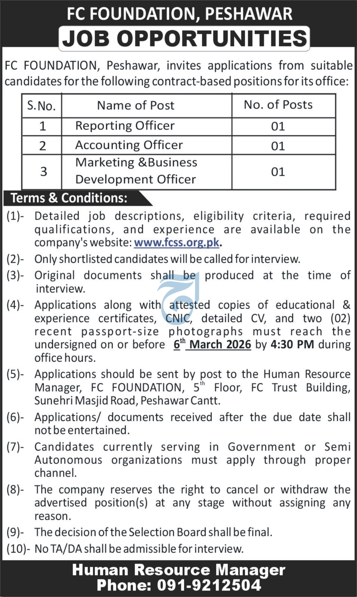 Fc Frontier Core Foundation Peshawar Jobs 2026 – Frontier Crops Hospital Fch Peshawar Jobs 2026 — original advertisement