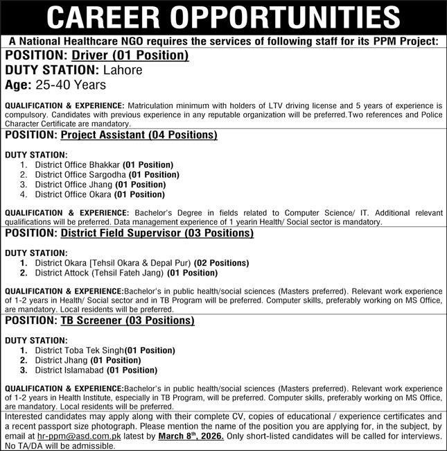 National Healthcare Ngo Islamabad Jobs 2026 – Public Sector Organization Jobs 2026 — original advertisement