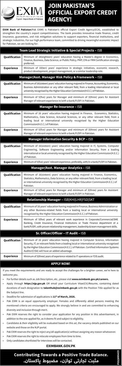 Exim Bank of Pakistan Islamabad Jobs 2026 Jobs 2026 — original advertisement