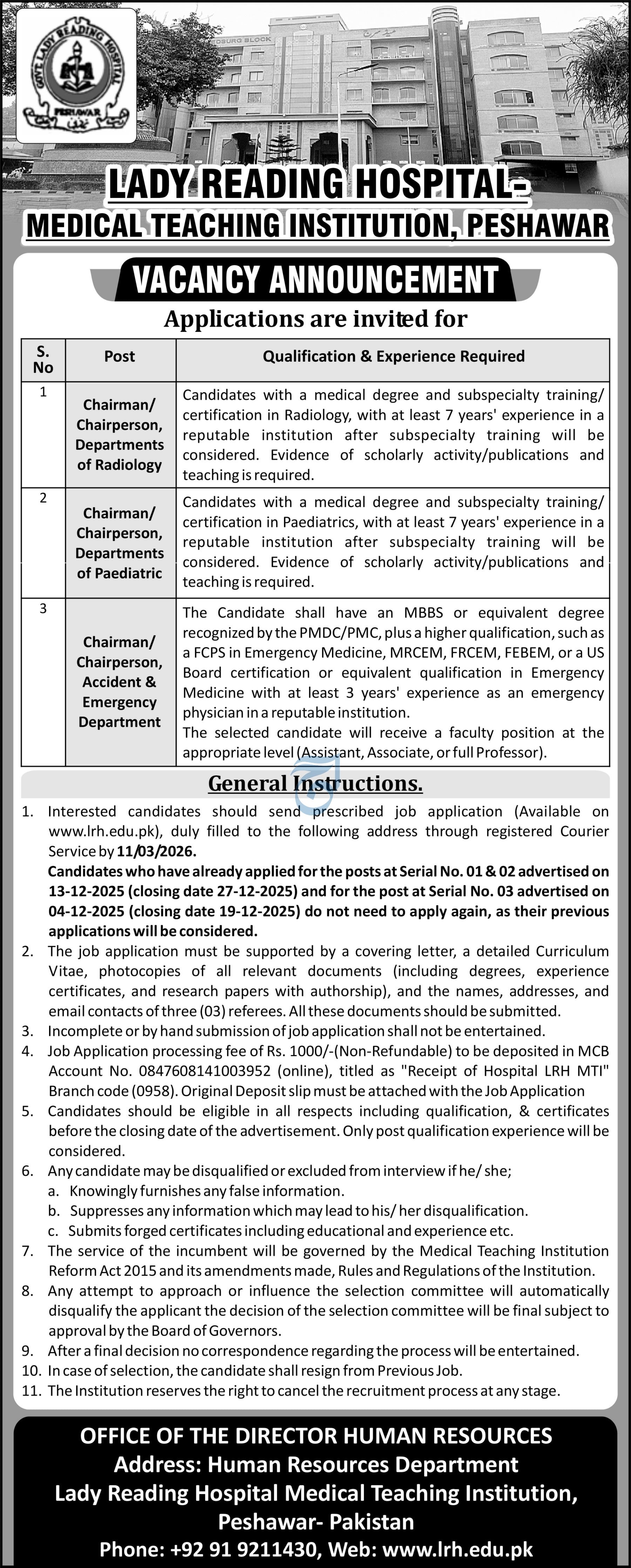 Lady Reading Hospital Peshawar Jobs 2026 Jobs 2026 — original advertisement