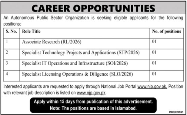 Public Sector Organization Islamabad Jobs 2026 Jobs 2026 — original advertisement