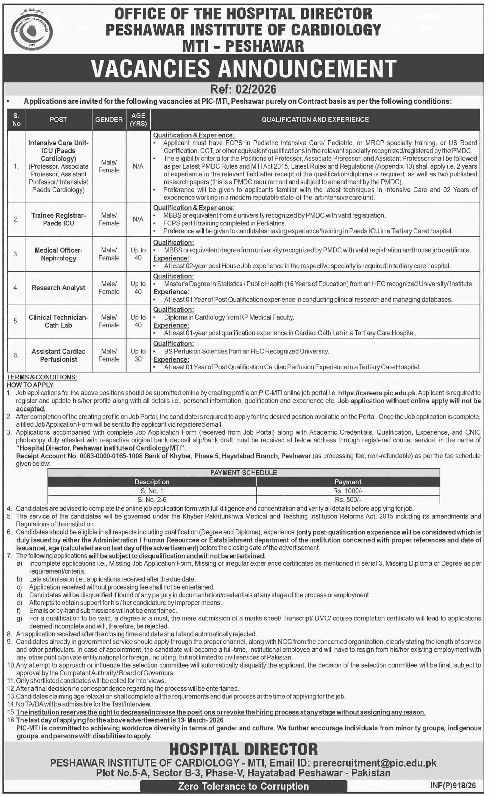 Peshawar Institute Of Cardiology PIC Jobs 2026 Jobs 2026 — original advertisement
