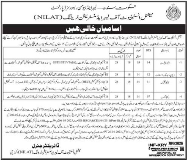 National Institute Of Labor Administration Training Job 2026 – Public Sector Organization Jobs 2026 — original advertisement