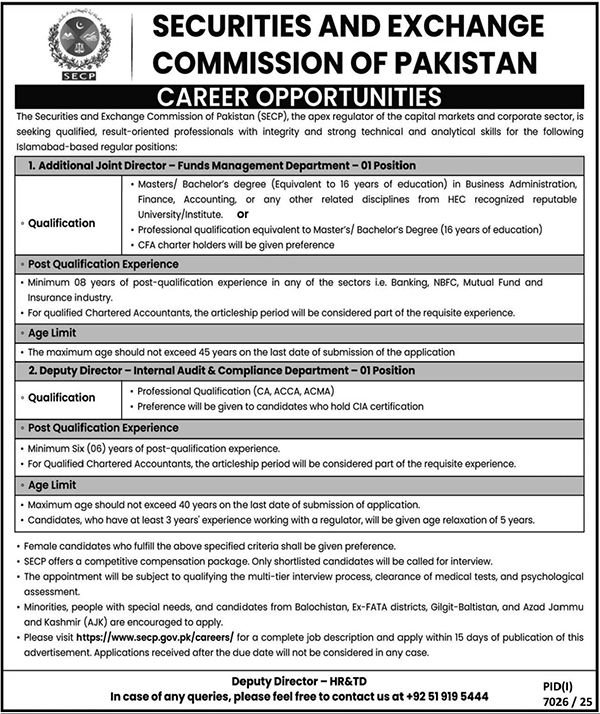 Securities & Exchange Commission of Pakistan SECP Jobs Jobs 2026 — original advertisement