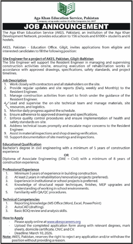 Aga Khan Education Service Pakistan Gilgit Job 2026 Jobs 2026 — original advertisement