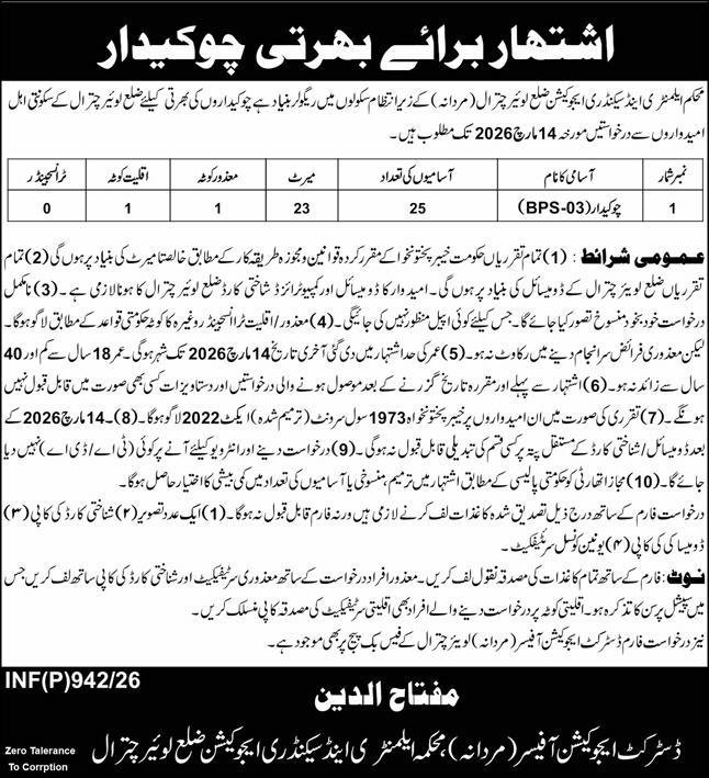 Elementary and Secondary Education Department Chitral Jobs – Elementary & Secondary Education Department KPK Jobs 2026 — original advertisement