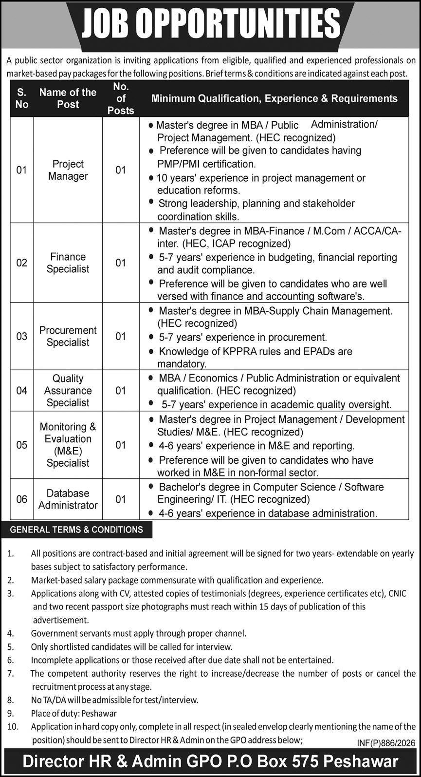 Public Sector Organization Peshawar Jobs 2026 Jobs 2026 — original advertisement