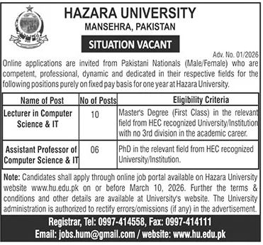 Hazara University Mansehra Jobs 2026 Jobs 2026 — original advertisement