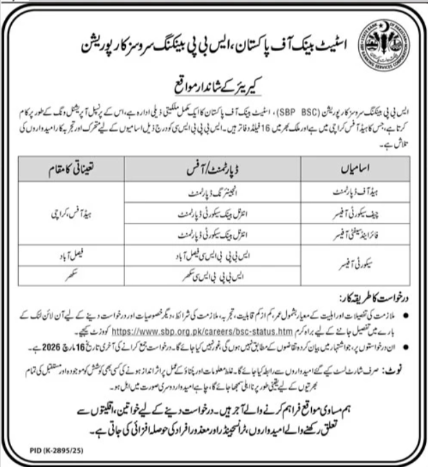 State Bank Of Pakistan SBP Karachi Jobs 2026 Jobs 2026 — original advertisement
