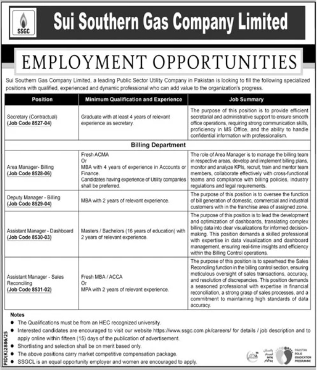 Sui Southern Gas Company Limited SSGC Karachi Jobs 2026 Jobs 2026 — original advertisement