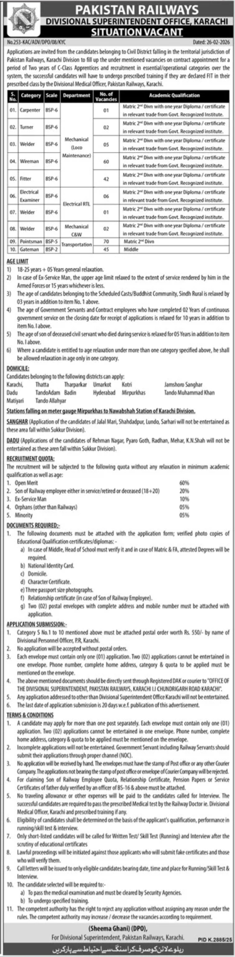 Pakistan Railways Karachi Jobs 2026 – Ministry of Railways Islamabad Jobs 2026 — original advertisement