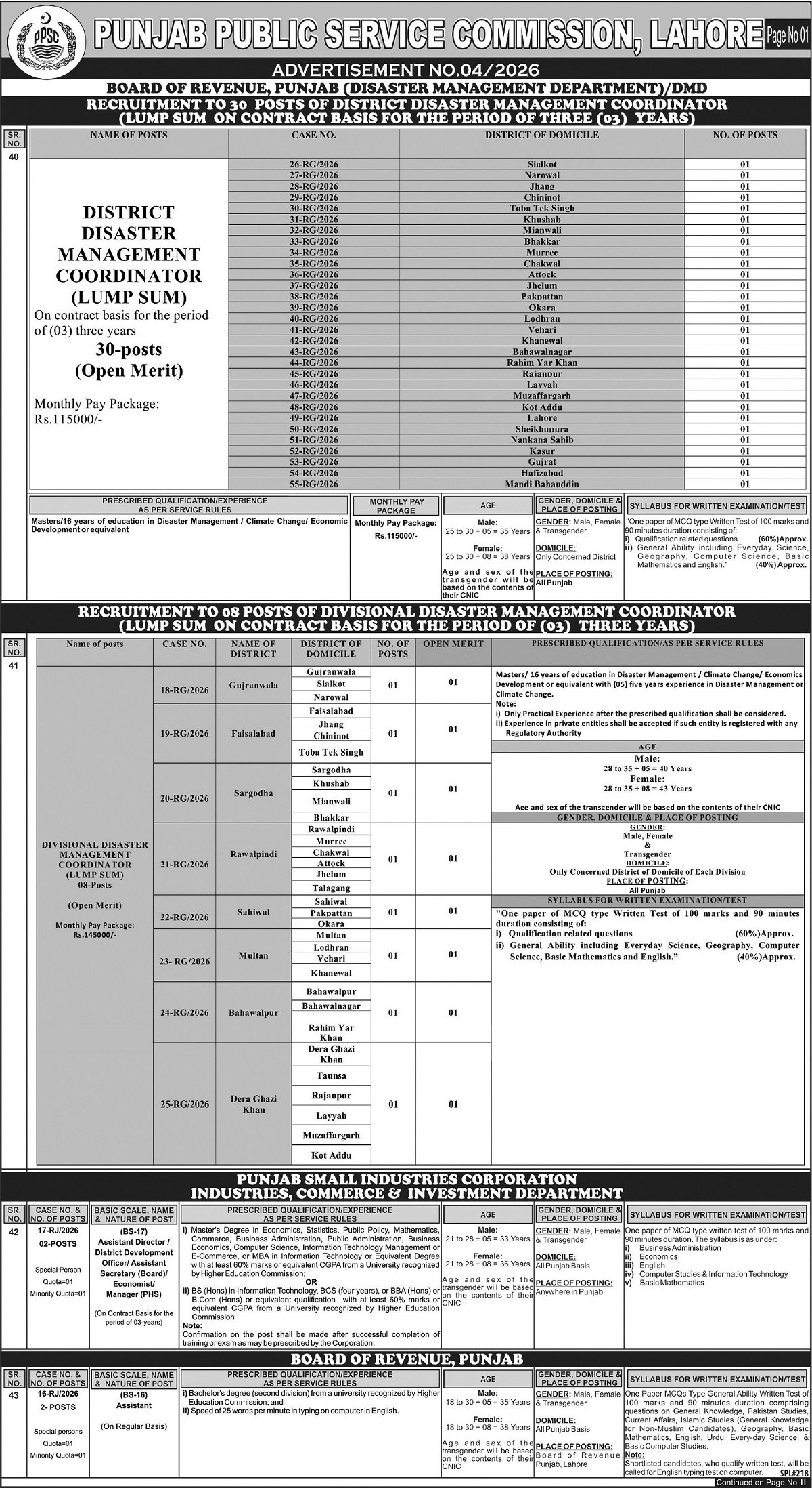 Punjab Public Service Commission PPSC Lahore Jobs 04/2026 – Punjab Public Service Commission Lahore Jobs 2026 — original advertisement