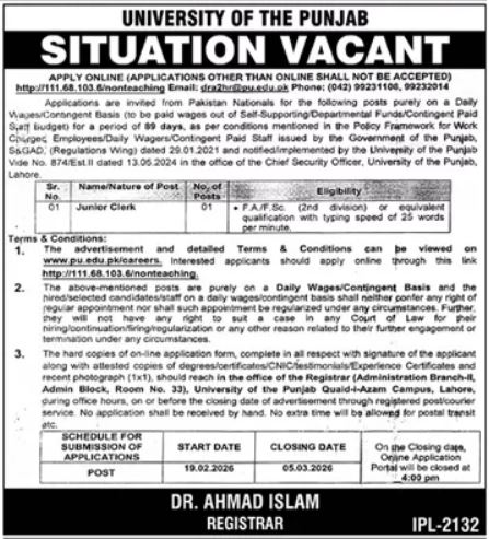 University of Punjab UOP Lahore Jobs 2026 Jobs 2026 — original advertisement