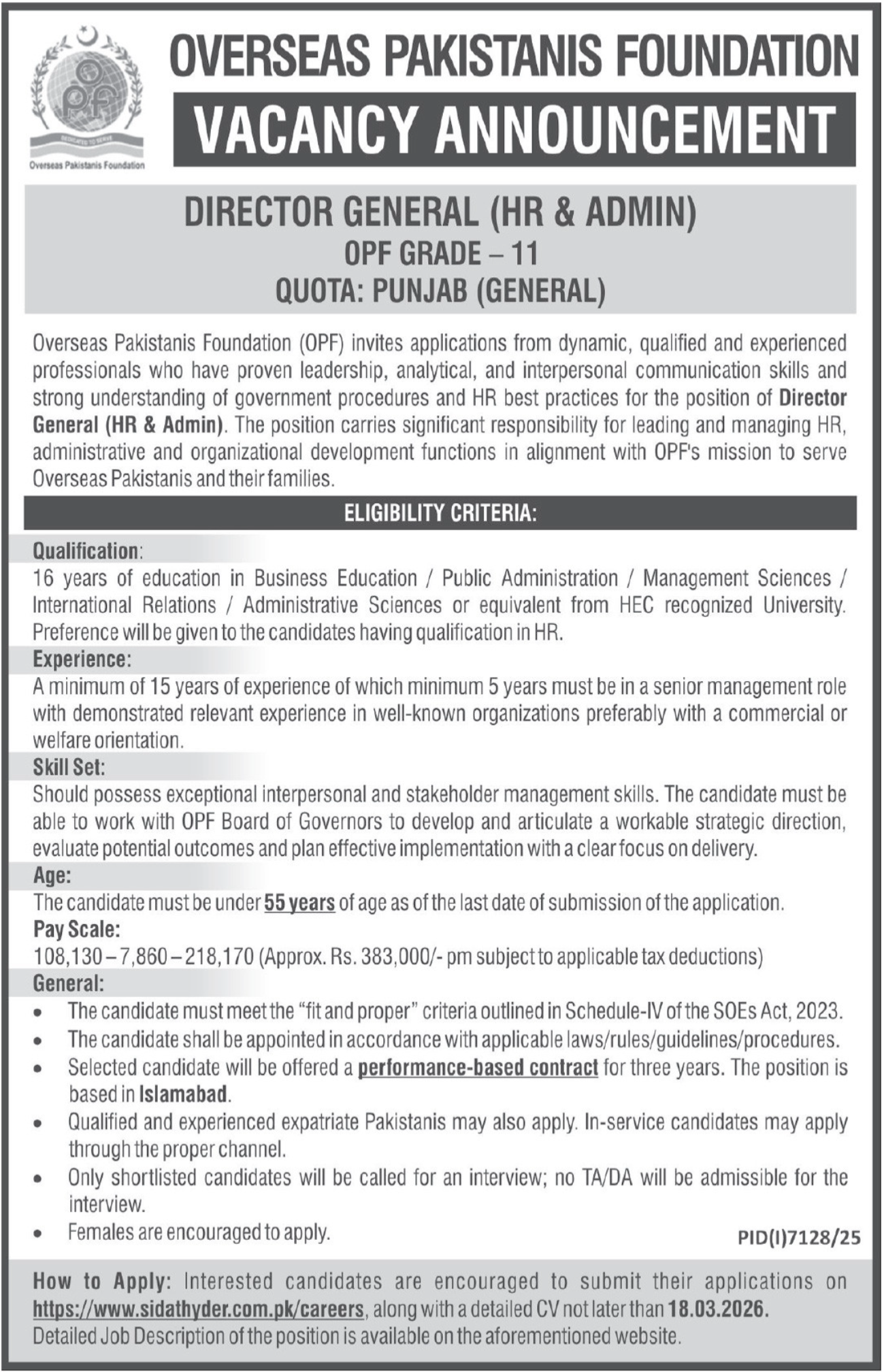 Overseas Pakistanis Foundation OPF Islamabad Jobs 2026 – Overseas Pakistanis Foundation Islamabad Jobs 2026 — original advertisement