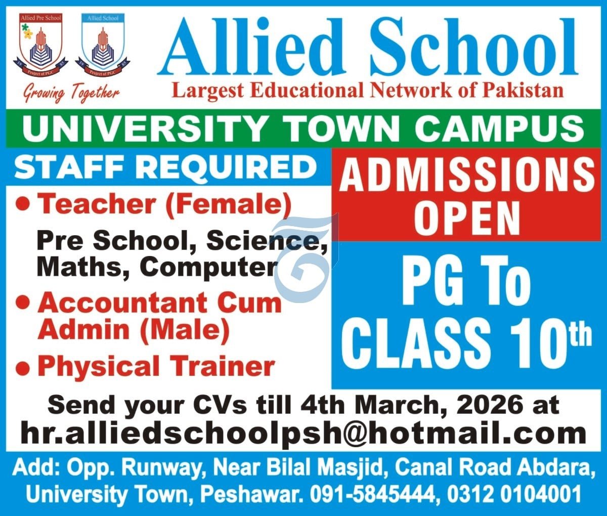 Allied School University Town Campus Peshawar Jobs 2026 – Allied School System Jobs 2026 — original advertisement